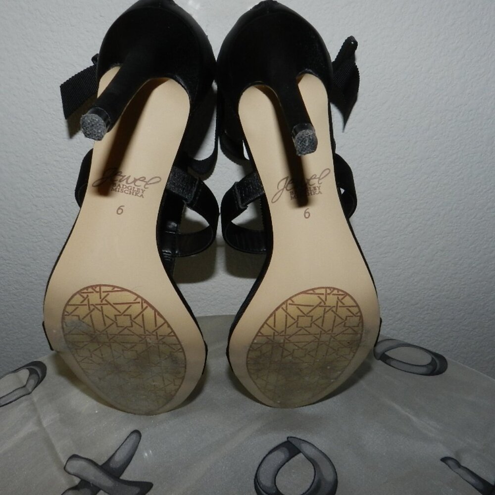 Jewel by Badgley Mischka Henderson Heels Black Satin Size 6 Crystal Rhinestone - Picture 14 of 16